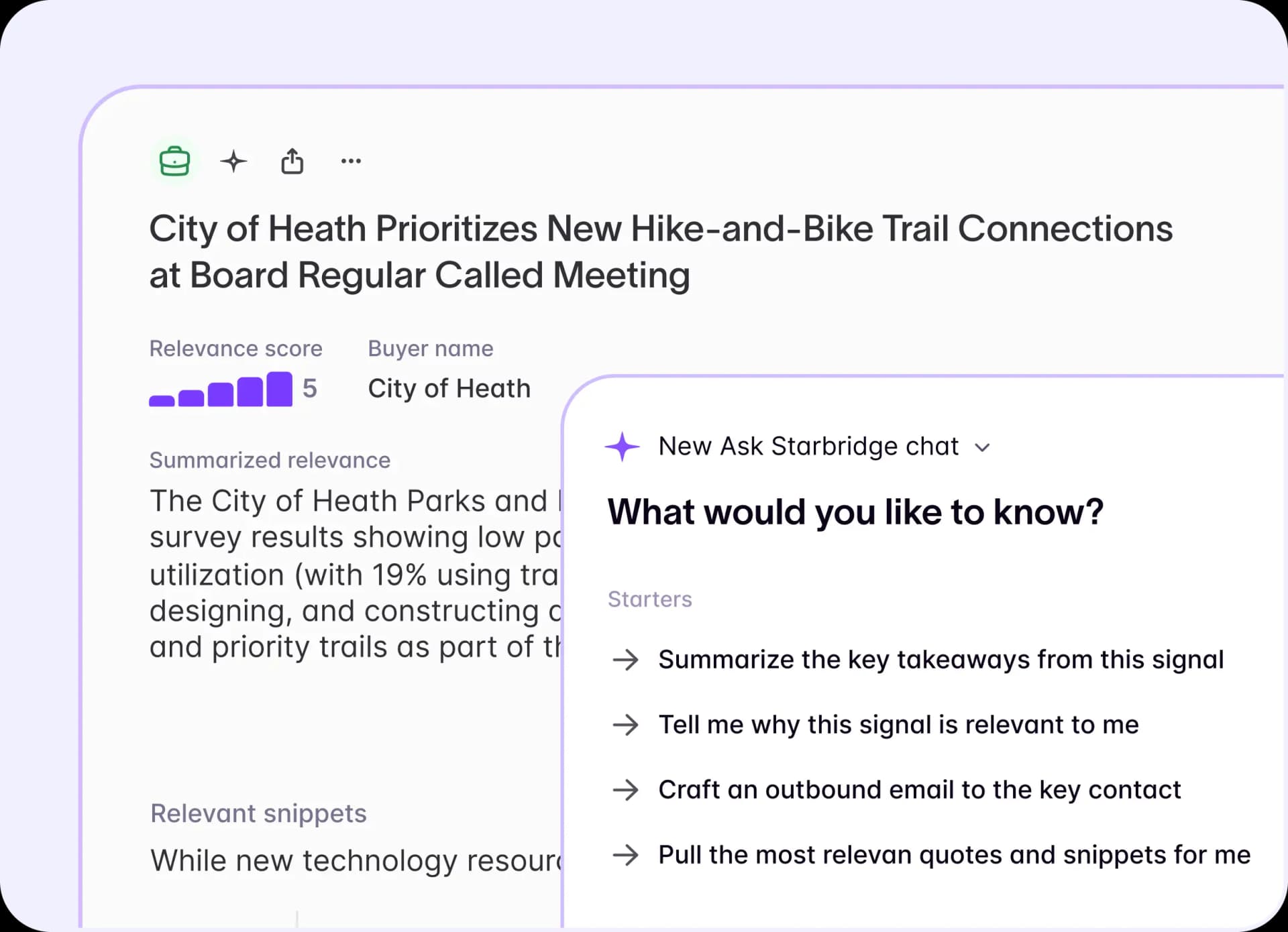 Asking natural-language questions against a buyer profile and getting cited answers